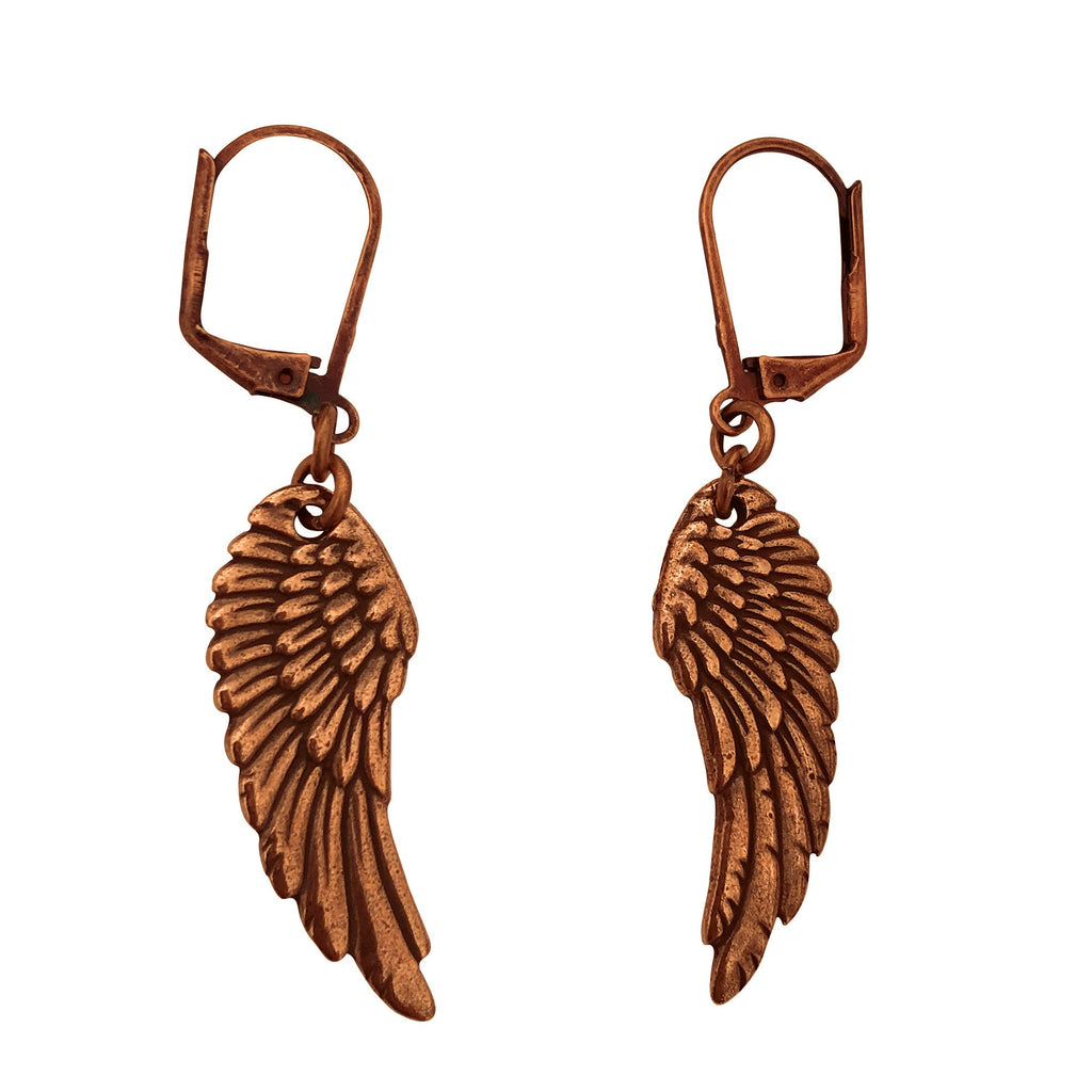 Dragonweave Wing Charm Necklace and Earring Set, Antique Copper Brown Leather Choker and Leverback Earrings