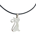 Dragonweave Steel Cat Pendant Necklace on Adjustable Black Leather Cord