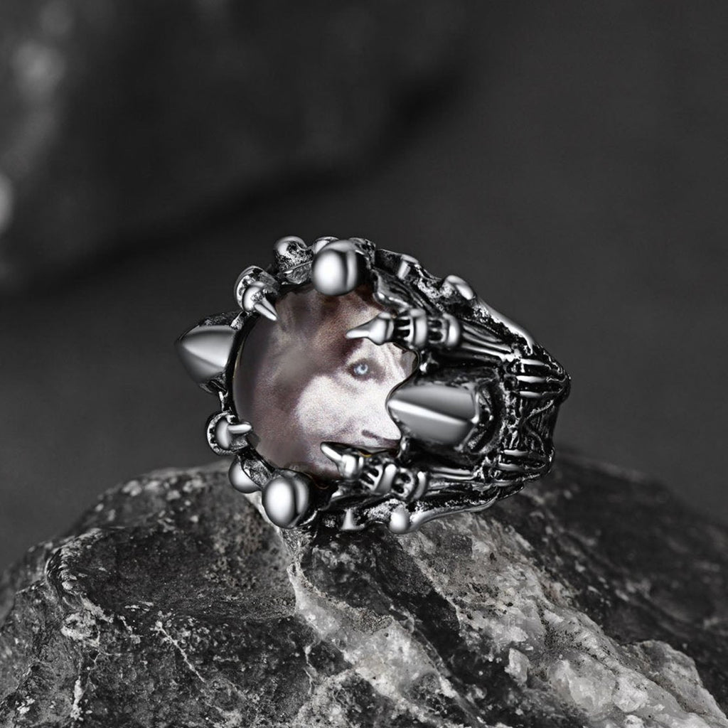 Customized Gothic Photo Dragon Claw Ring With Picture for