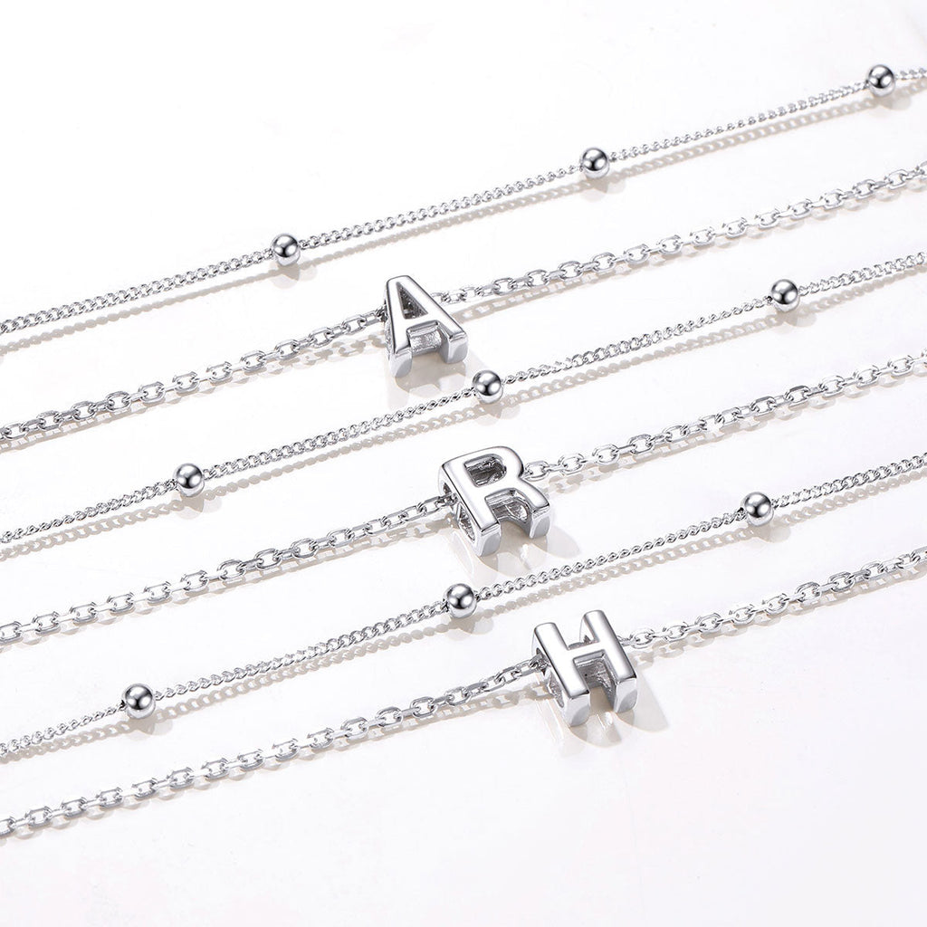 925 Sterling Silver Bead Chain Layered Initial Anklets for Girlfriend Gift