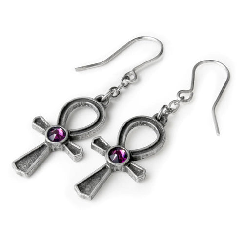 Ankh of Osiris Amethyst Crystal Earrings by Alchemy Gothic