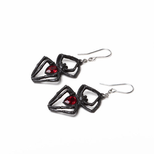 Black Widow Spider Earrings With Red Crystals by Alchemy Gothic