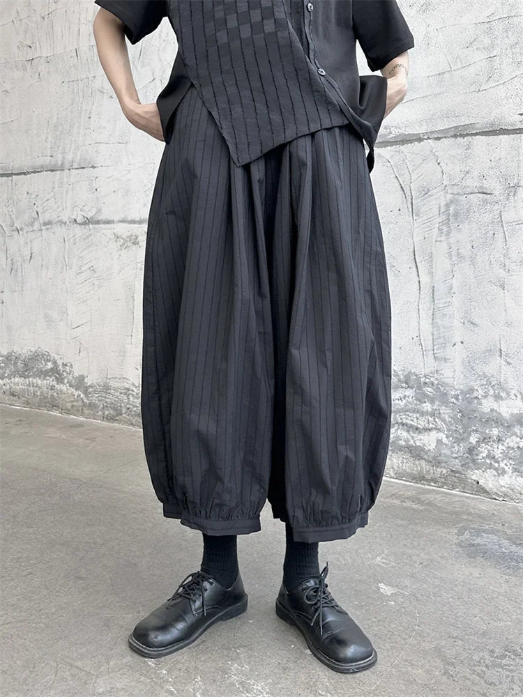 Striped Wide Leg Pants Black