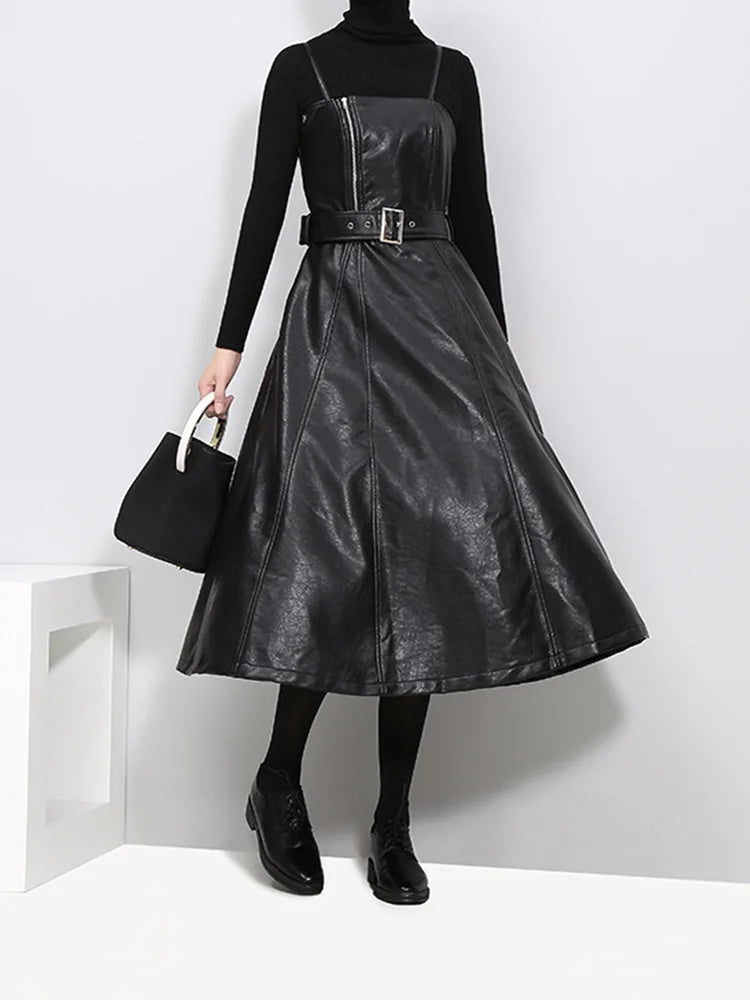 Long Leather Dress Black