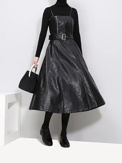 Long Leather Dress Black