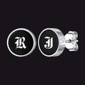 Engraved Roman Numerals Black Onyx Stud Earrings for