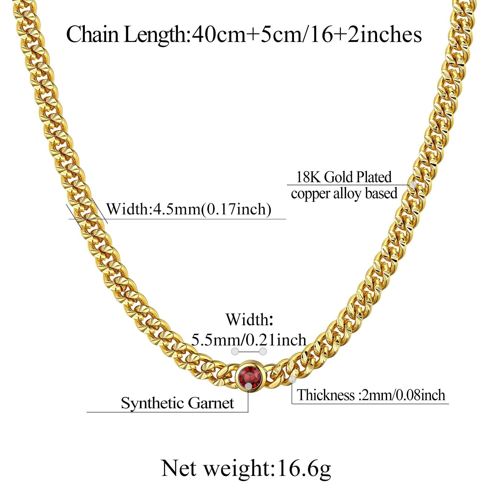 4.5mm Birthstone Gold Chain Choker Necklace for