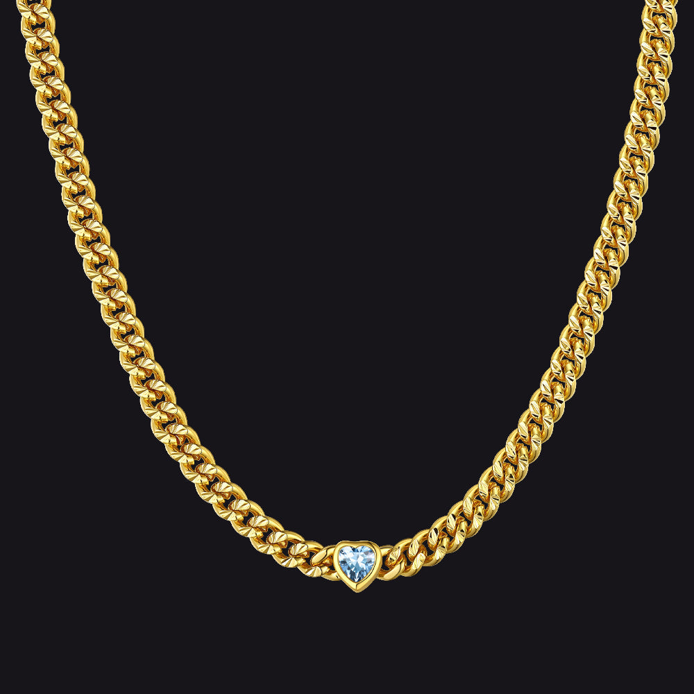 4.5mm Heart Birthstone Gold Chain Choker Necklace for