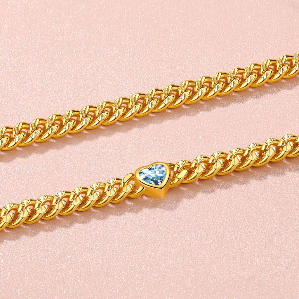 4.5mm Heart Birthstone Gold Chain Choker Necklace for
