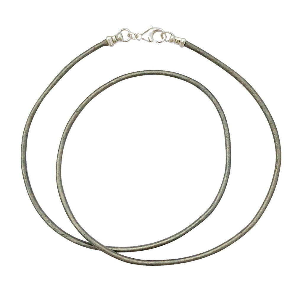 Sterling Silver 1.8mm Fine Metallic Gray Leather Cord Necklace