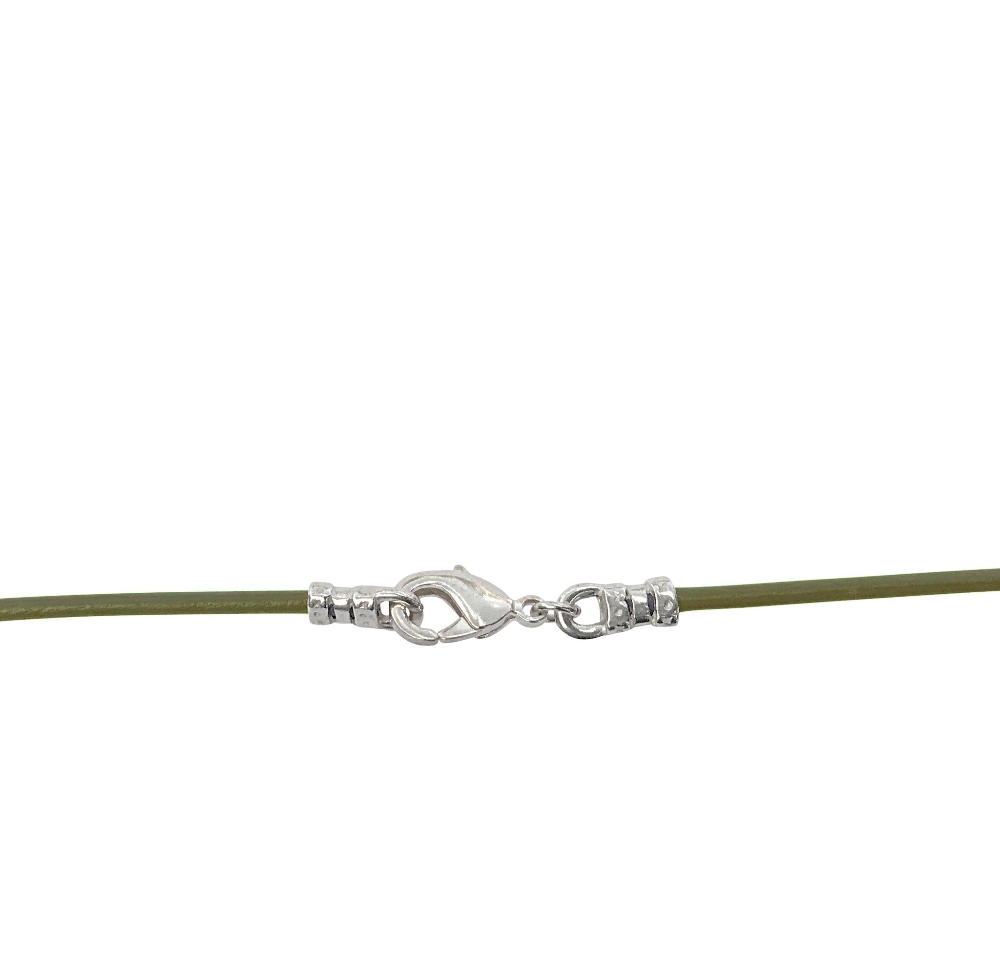 Sterling Silver 1.8mm Fine Olive Green Leather Cord Necklace
