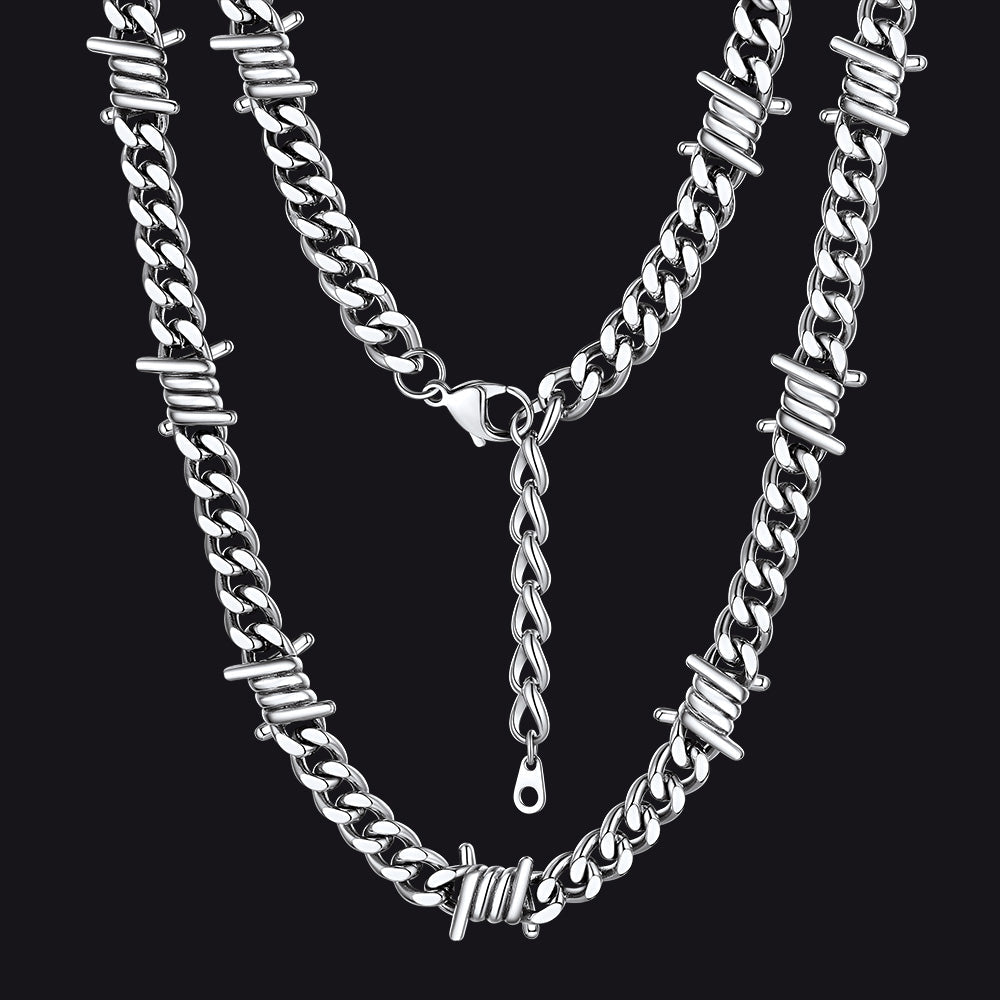 Barbed Wire Cuban Link Chain Choker Necklace for
