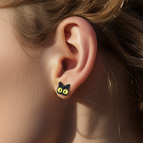 Black Cat Stud Earring for Halloween Gift