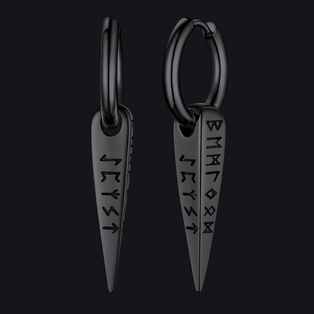 Norse Viking Runes Dangle Hoop Earrings for