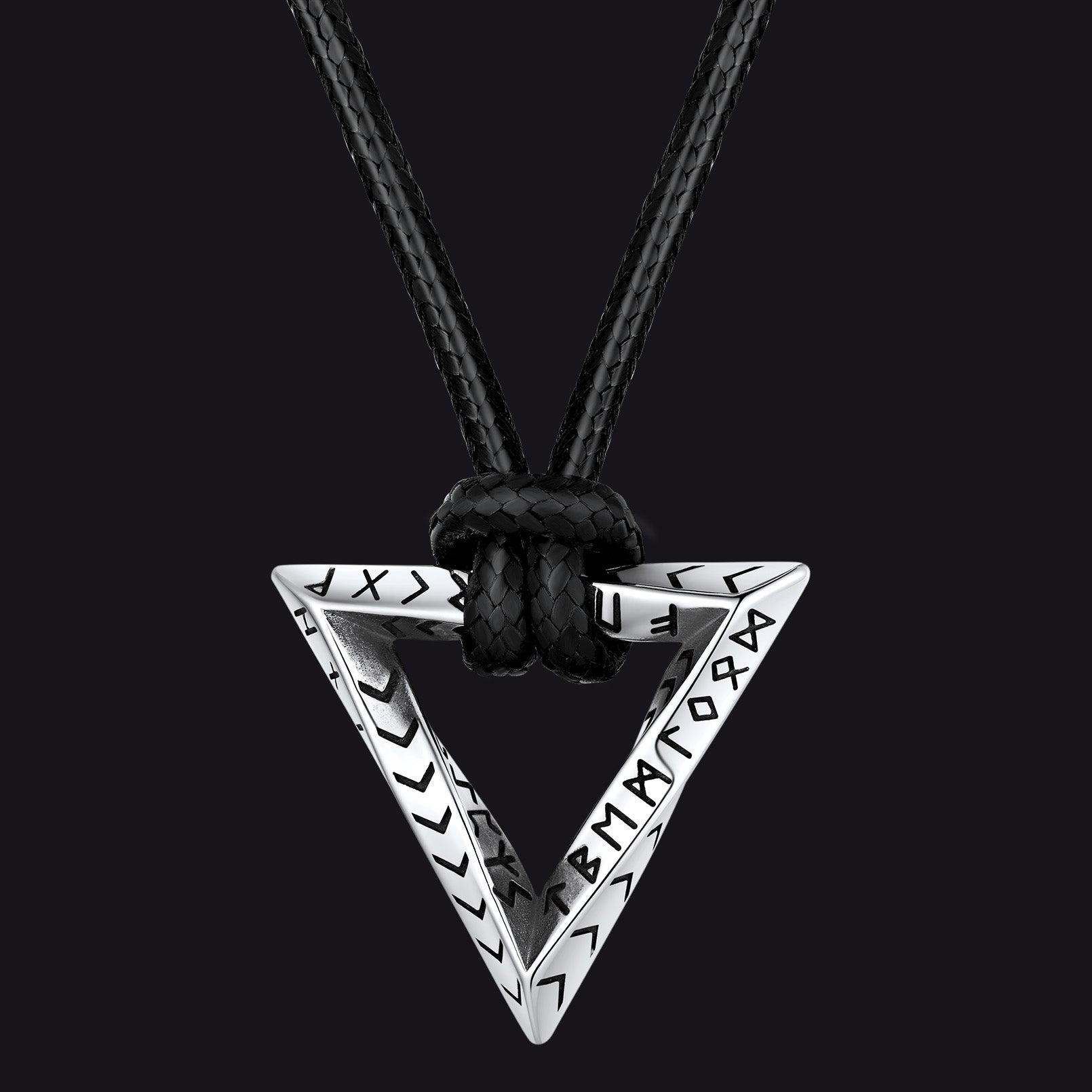 Viking Rune Mobius Triangle Pendant Necklace With Leather Chain