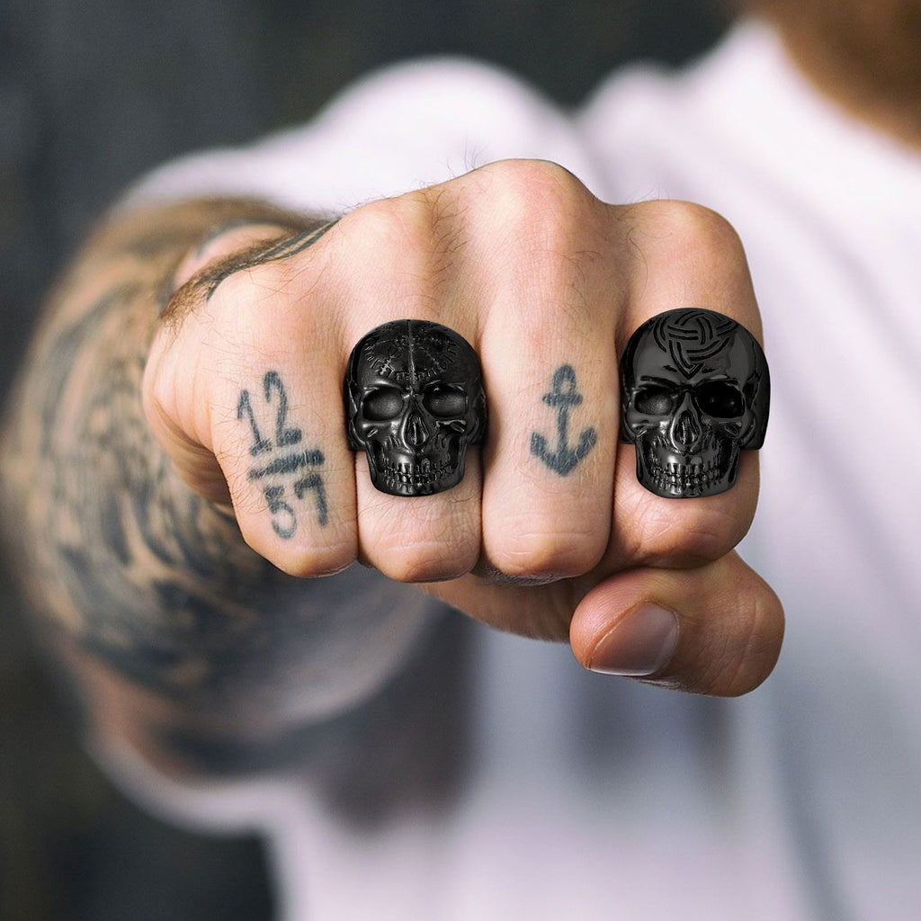 Gothic Skull Ring for With Viking Celtic Triquetra