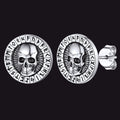 Sterling Silver Runes Skull Earrings Studs for