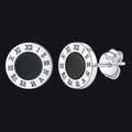 Sterling Silver Roman Numerals Black Onyx Stud Earrings