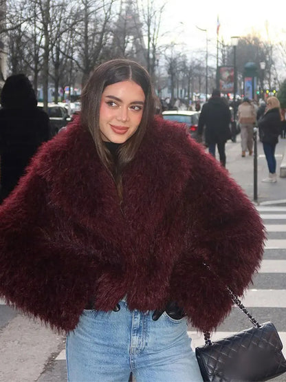 Faux Fur Coat Burgundy