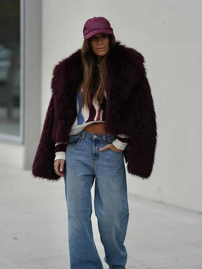 Faux Fur Coat Burgundy