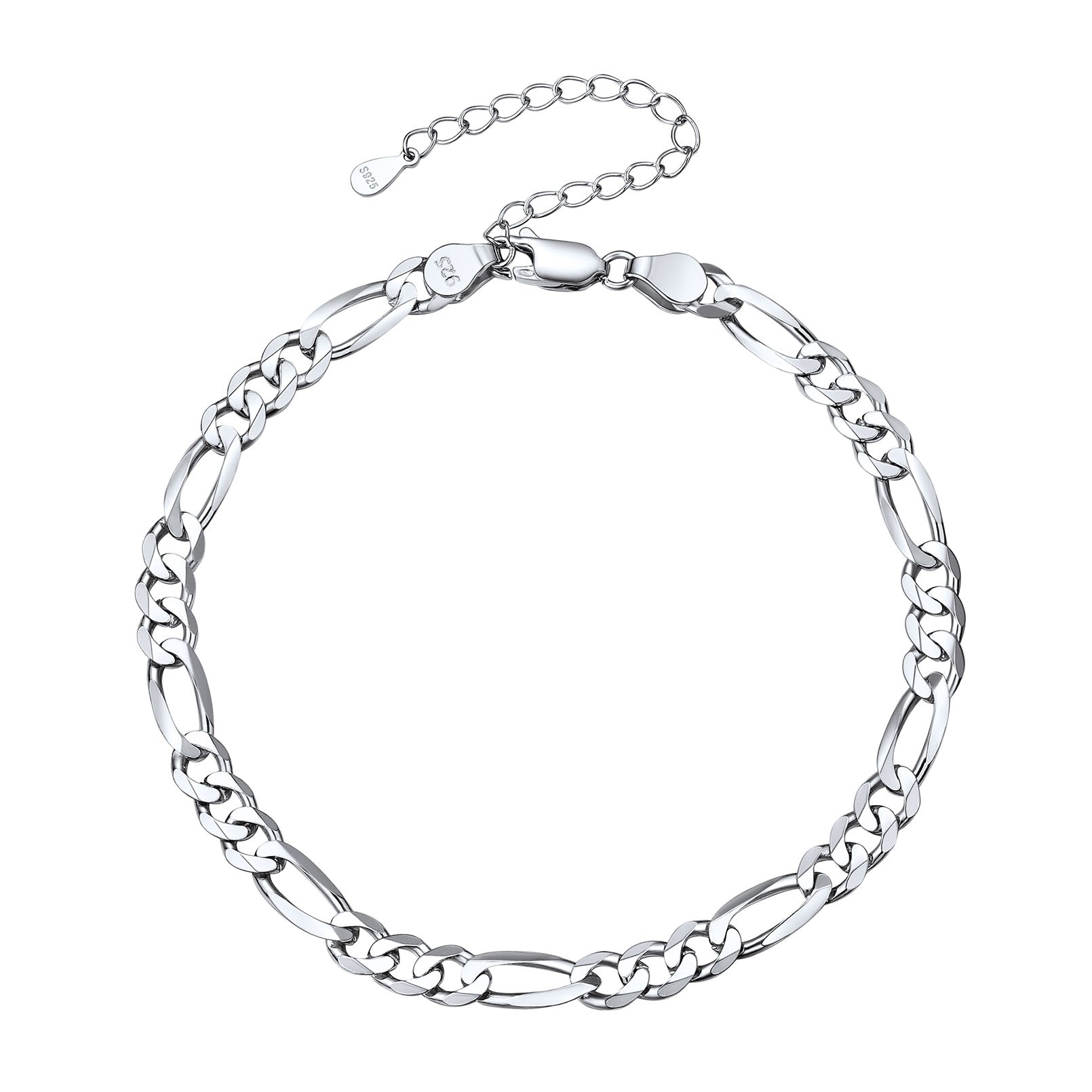 Sterling Silver Figaro Chain Link Ankle Bracelet for