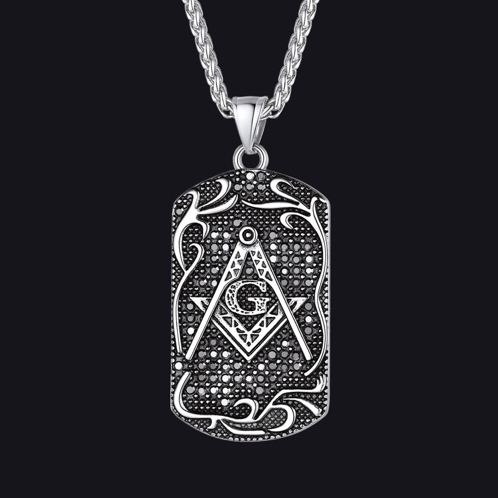 Engraved Masonic Freemason Dog Tag Necklace for