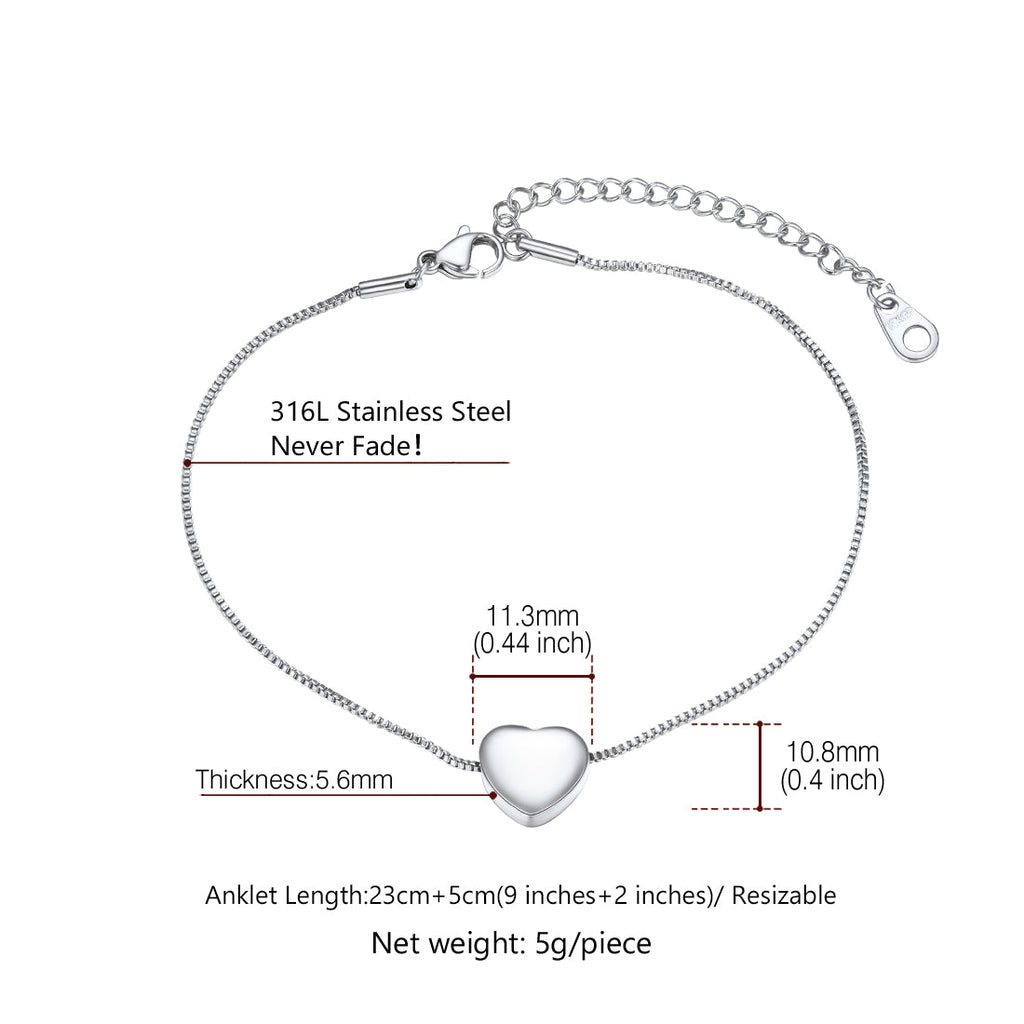 Custom Engraving Heart Ankle Bracelet With Cable Chain for