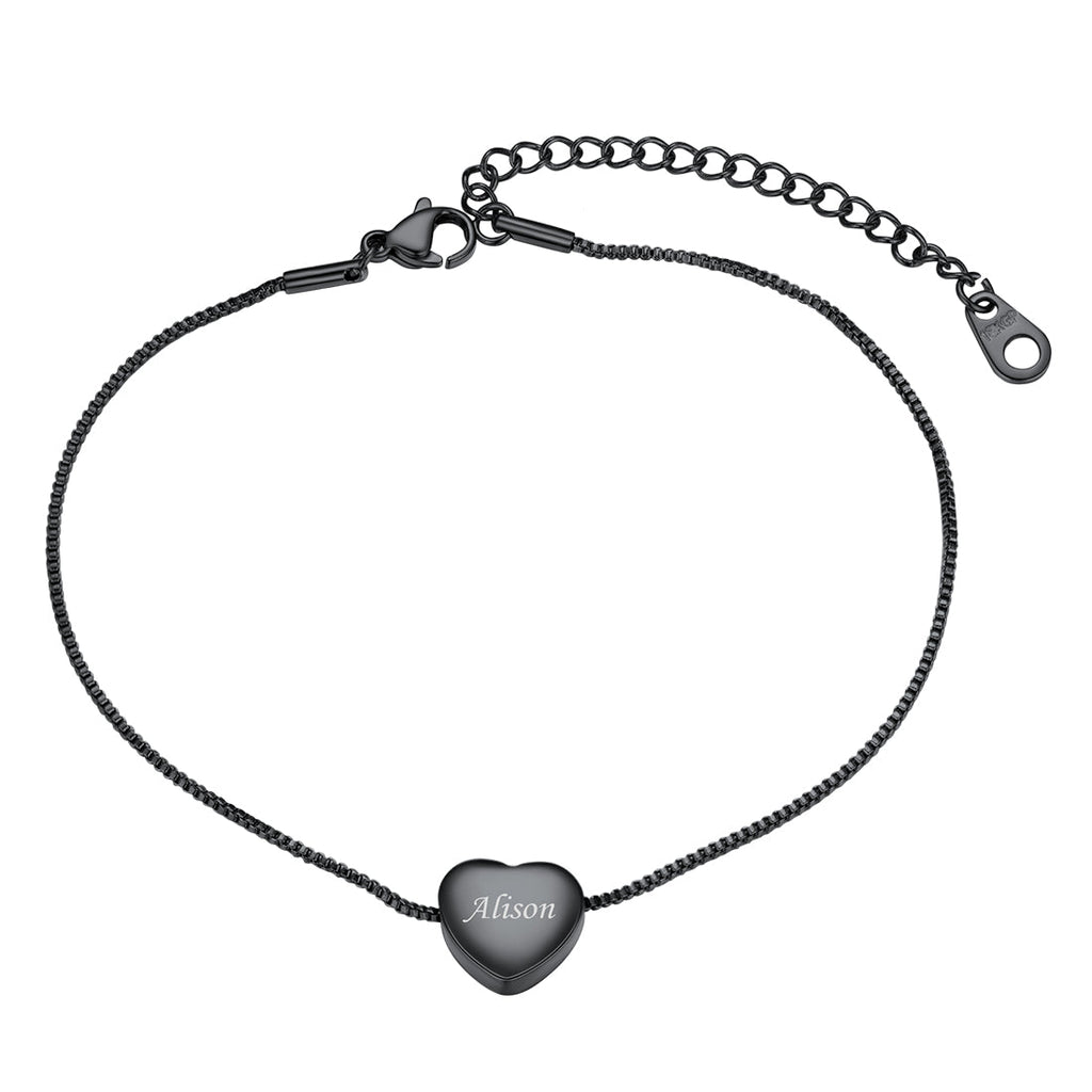 Custom Engraving Heart Ankle Bracelet With Cable Chain for