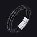 Engraved Custom Double Black Braided Leather Bracelet Cuff for Son