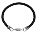Extra Thick 4mm Wide Black Leather Bracelet With Silver Magnetic Clasp