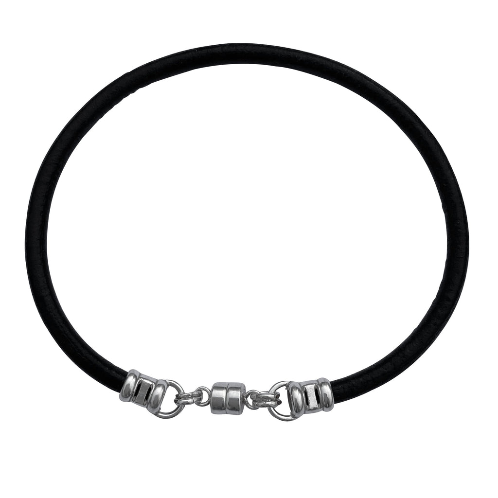 Thick 3mm Wide Black Leather Bracelet With Sterling Silver Magnetic Clasp