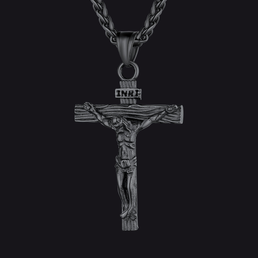 Christian Black Enamel Cross Necklace for
