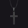 Christian Black Enamel Cross Necklace With Braided Leather Chain for