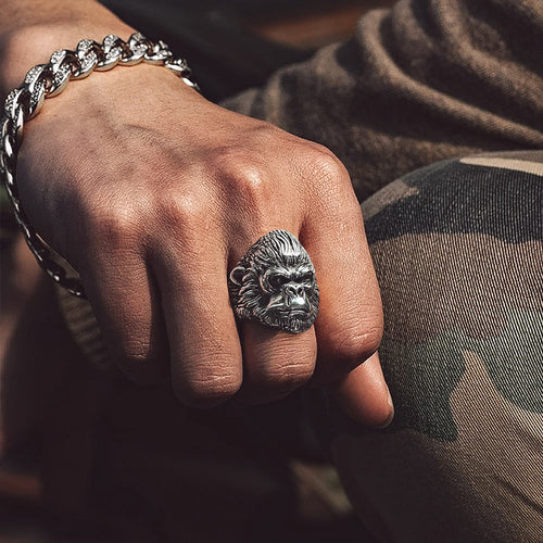 Biker Gorilla King Stainless Steel Ring for
