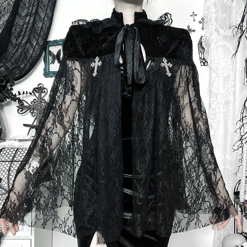 Gothic Mesh Cloak Black