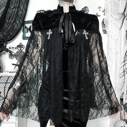 Gothic Mesh Cloak Black