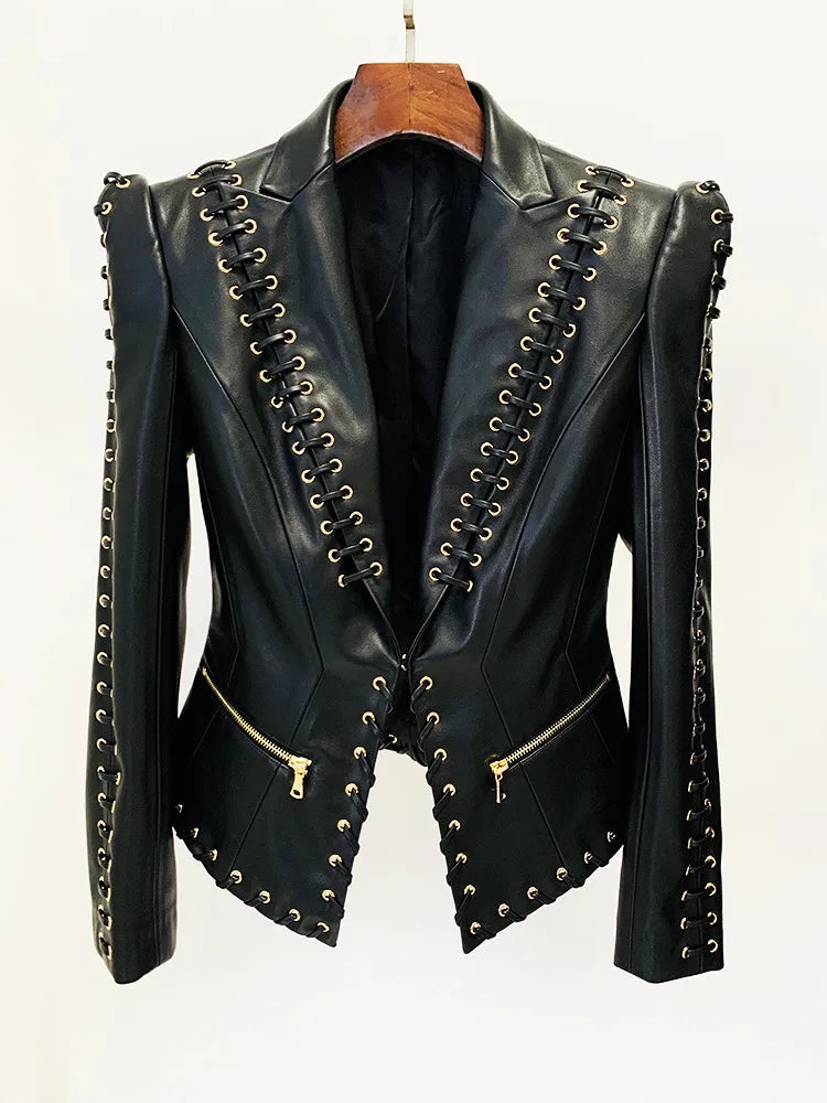 Rope Lacing Leather Jacket