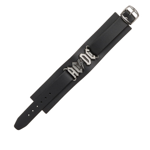 Ac/dc Logo Black Leather Wriststrap Bracelet by Alchemy Gothic