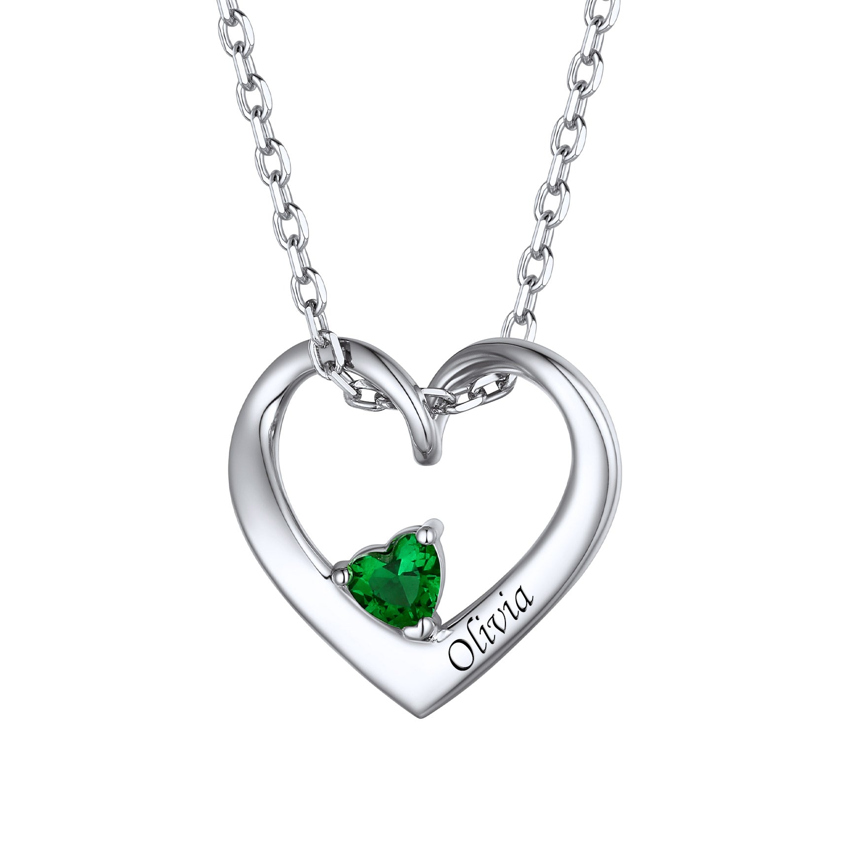 Sterling Silver Personalized 1-5 Hearts Birthstones Necklace for Family