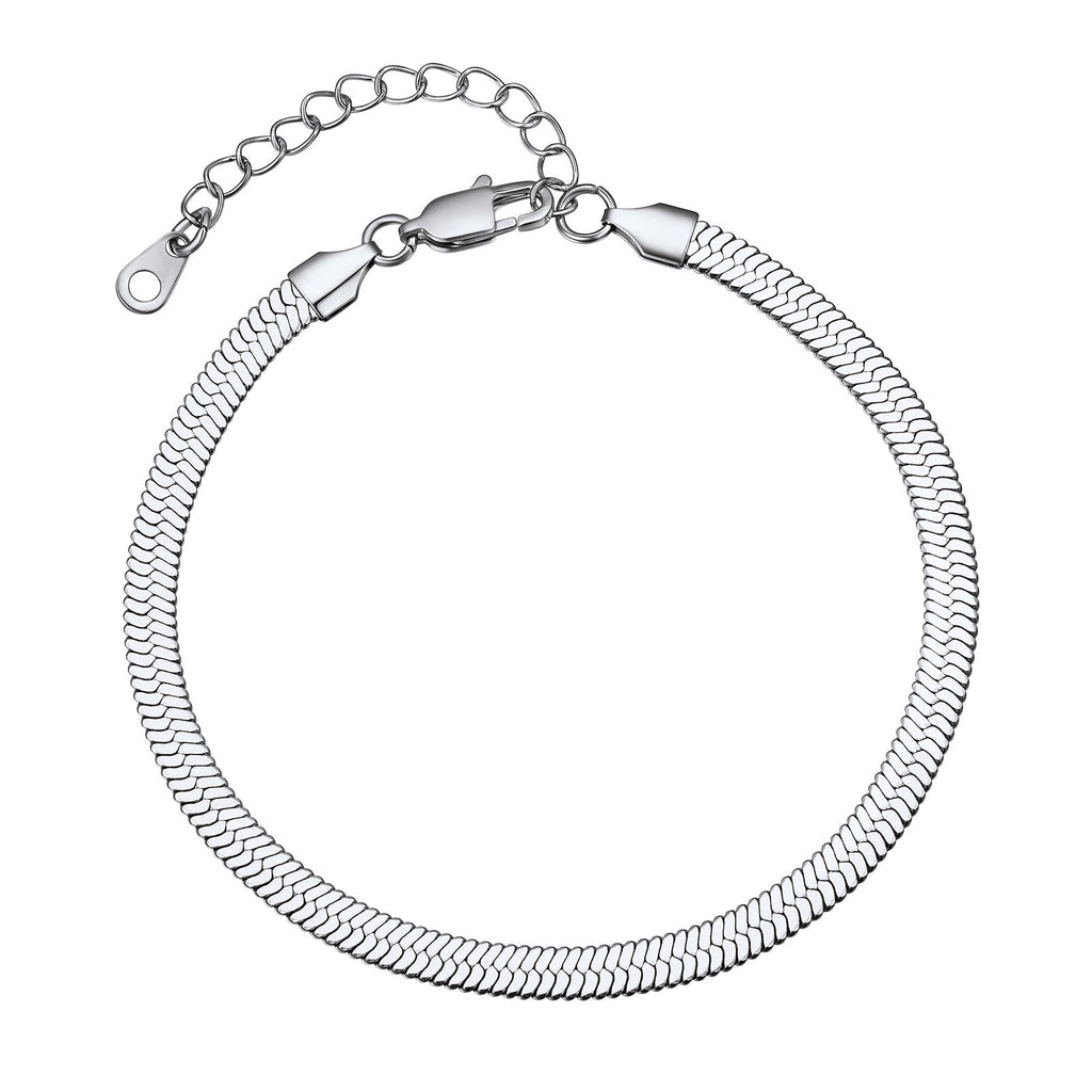 Stainless Steel Flat Snake Chain Anklet Bracelet for