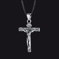 Jesus Crucifix Cross Braided Leather Pendant Necklace for