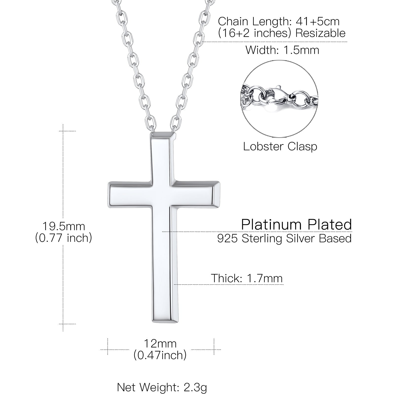 Sterling Silver Minimalist Cross Necklace Christian Faith Pendant for
