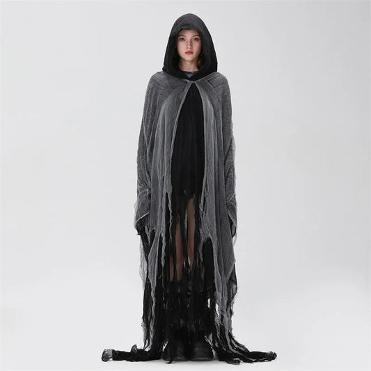 Ripped Hooded Cape Black
