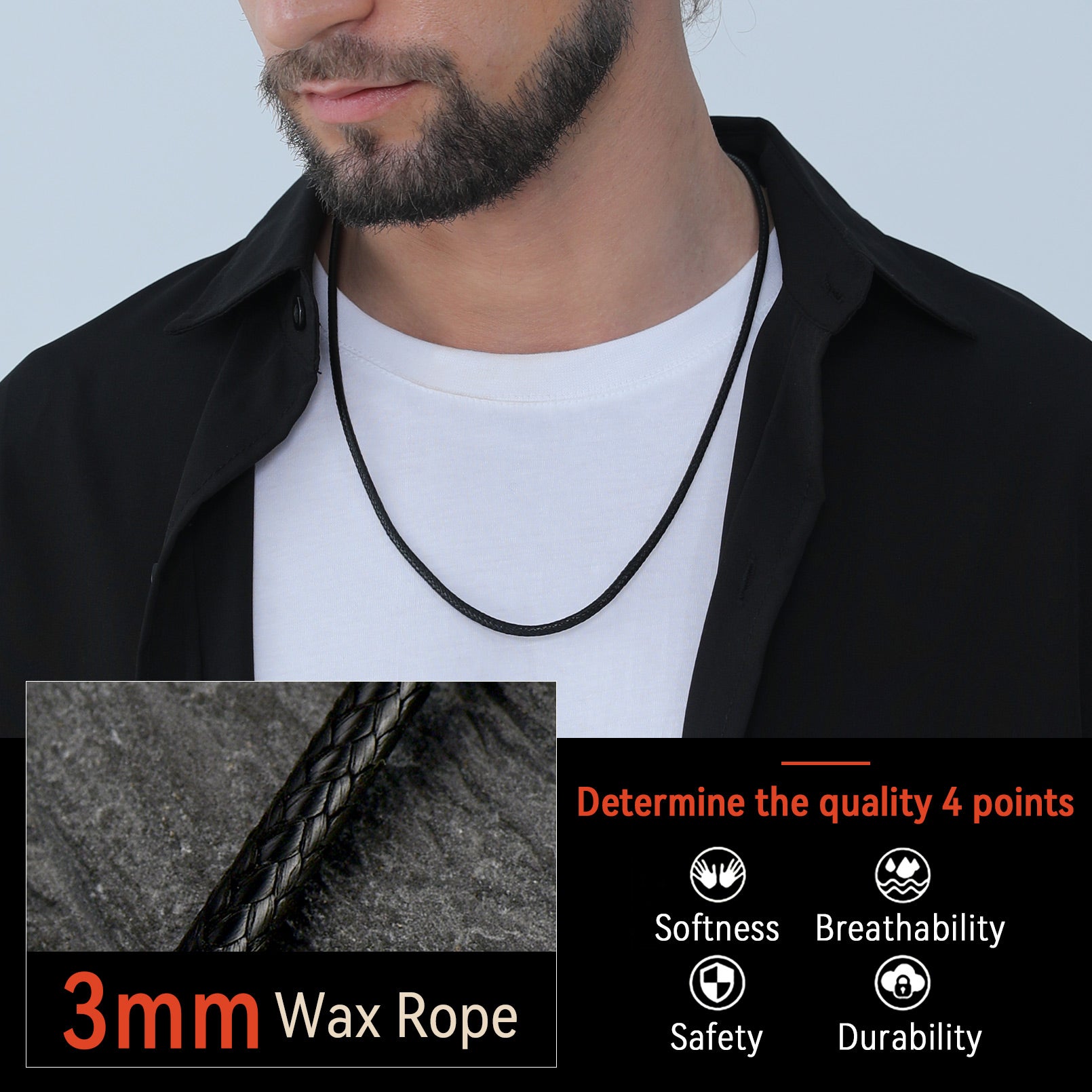3mm Braided Leather Cord Chain Rope Necklace & Bracelet Set for
