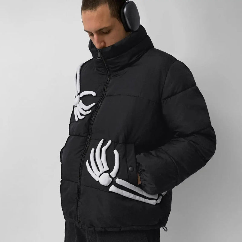 Skeleton Puffer Jacket Black