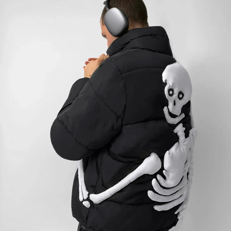 Skeleton Puffer Jacket Black