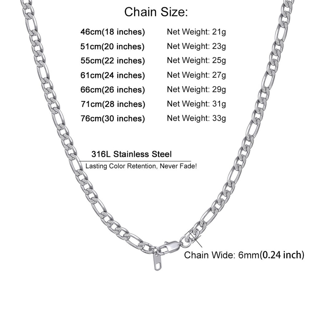 Figaro Curb Chain Link Necklace, 6/7.5/10 Mm Width