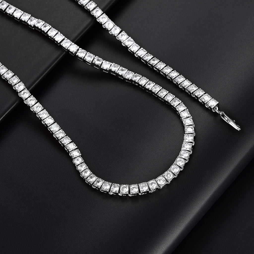 4mm Princess Cut Tennis Chain Necklace Cz Stones for