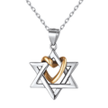 Silver Star of David Pendant With Heart Necklace