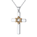 Silver Cross Star of David Pendant Necklace for